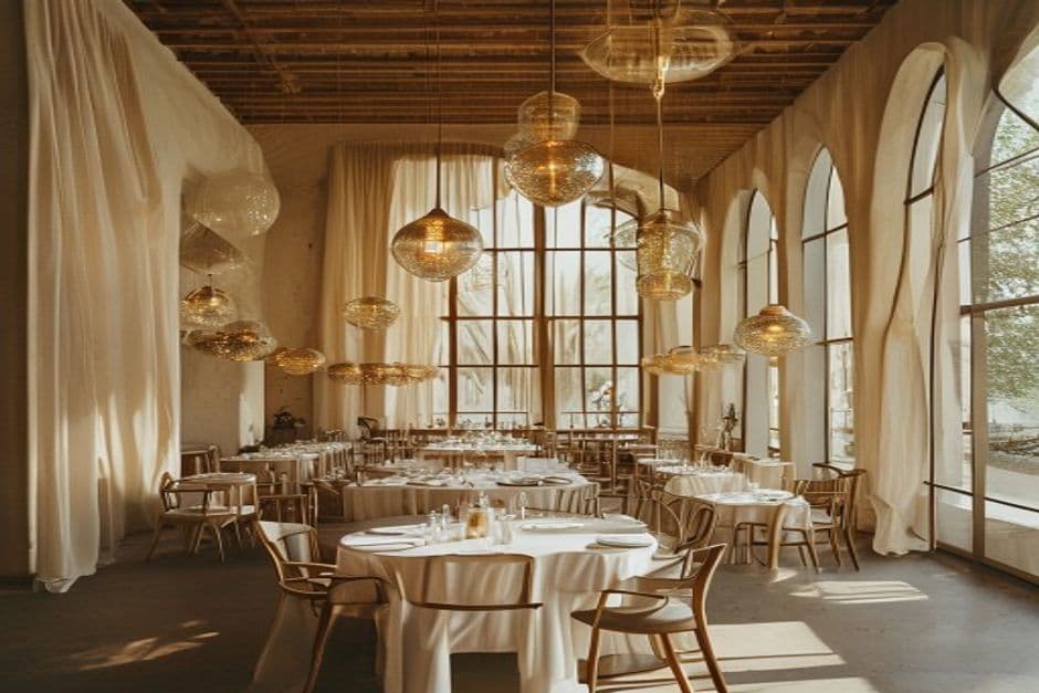 Salón de hotel boutique preparado para cena de boda